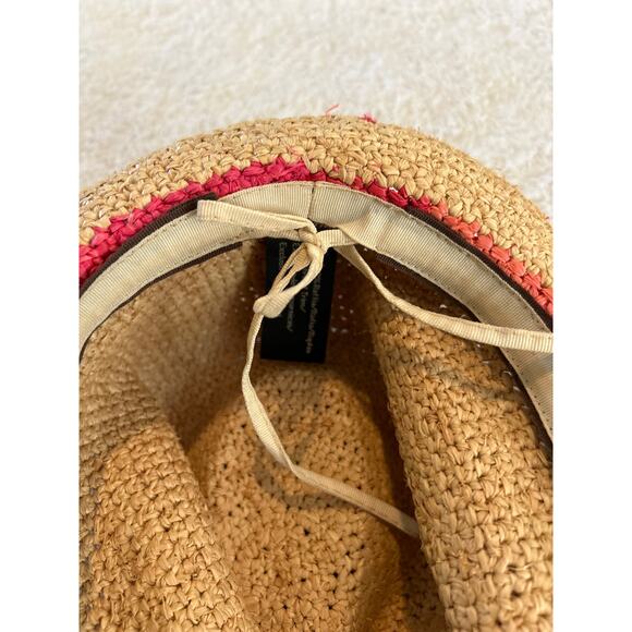 Tommy Bahama Paper Fedora Hat Tan Pink Raffia Straw Beach - Picture 8 of 10